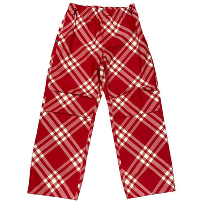 Burberry Red and Cream Nova Check Wide Leg Fit Nylon Cargo Trousers