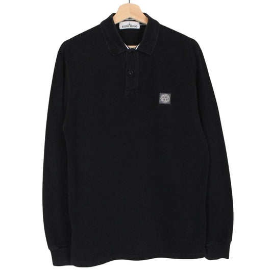 Stone Island Black Long Sleeve Compass Polo Shirt
