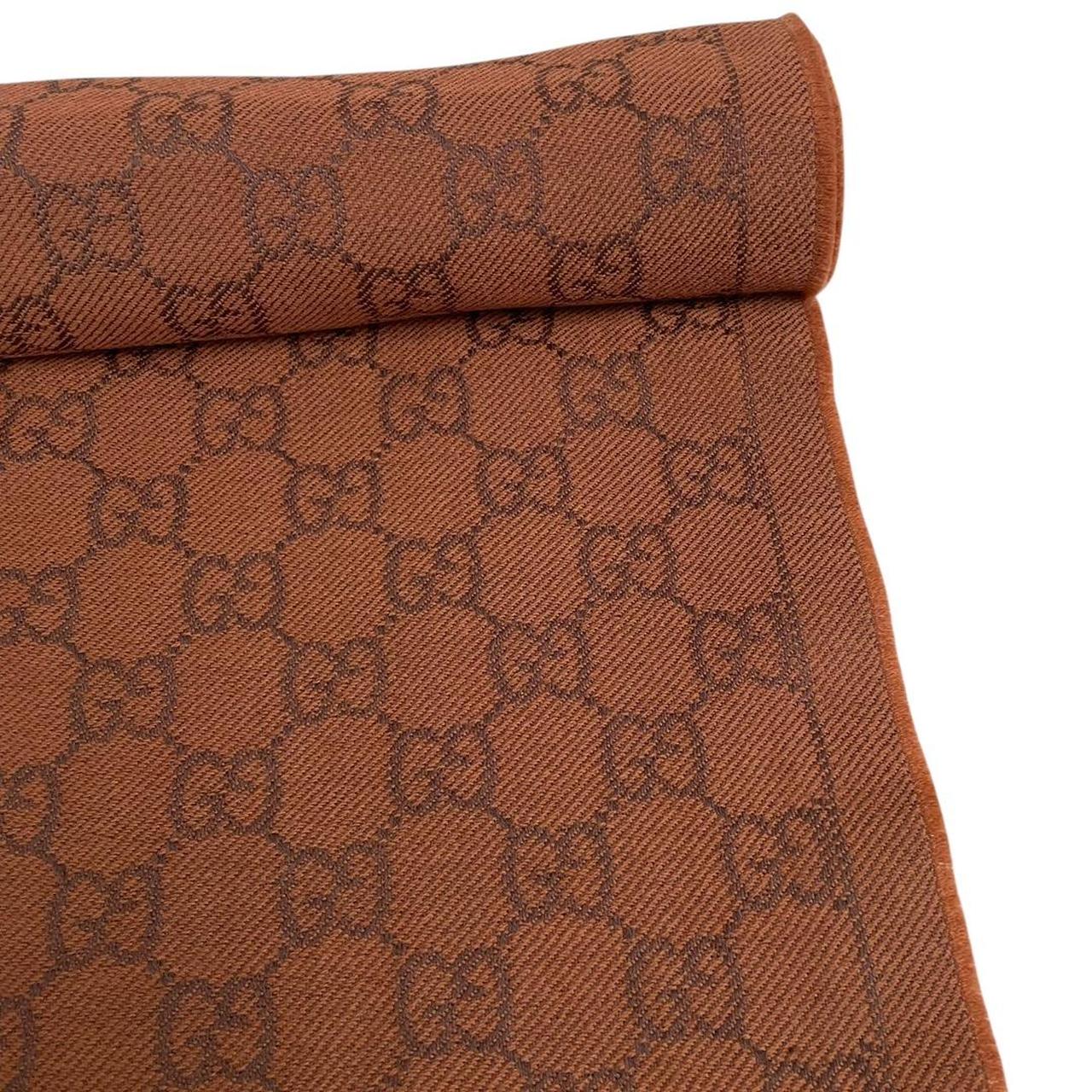 Gucci Orange and Brown GG Monogram Frayed Wool Scarf