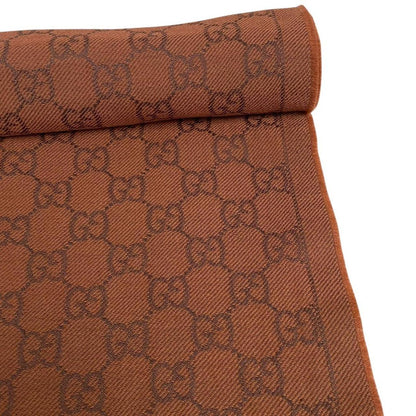 Gucci Orange and Brown GG Monogram Frayed Wool Scarf