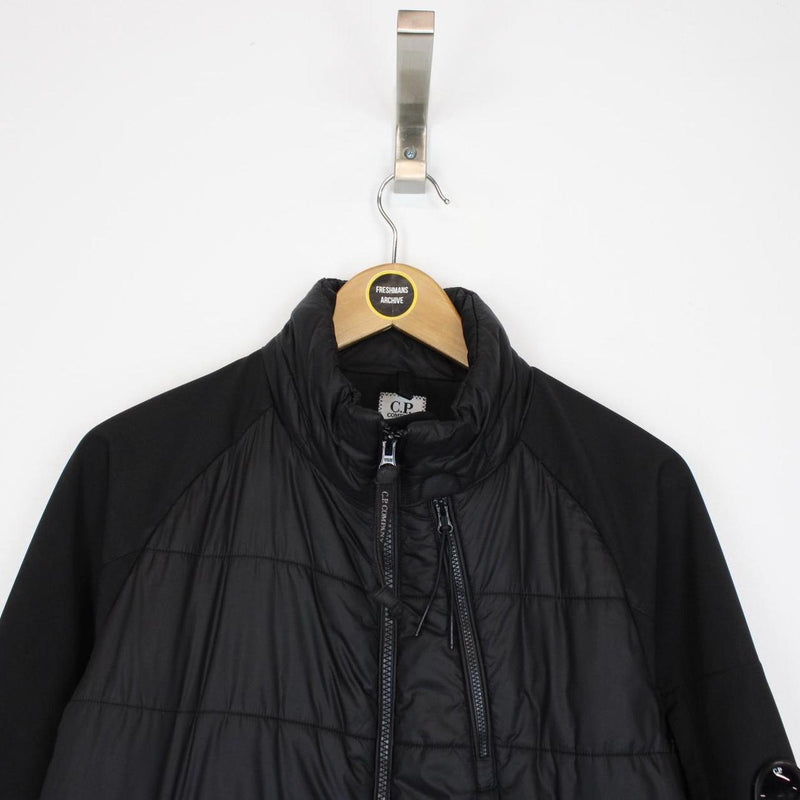CP Company Black Quilted Hybrid Soft Shell Full Zip Lens Jacket