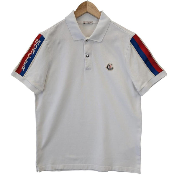 Moncler White Sleeve Stripe Logo Short Sleeve Cotton Polo Shirt