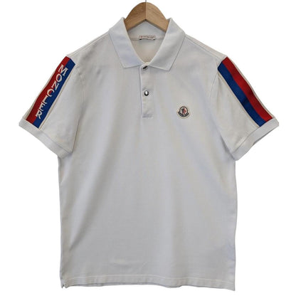 Moncler White Sleeve Stripe Logo Short Sleeve Cotton Polo Shirt