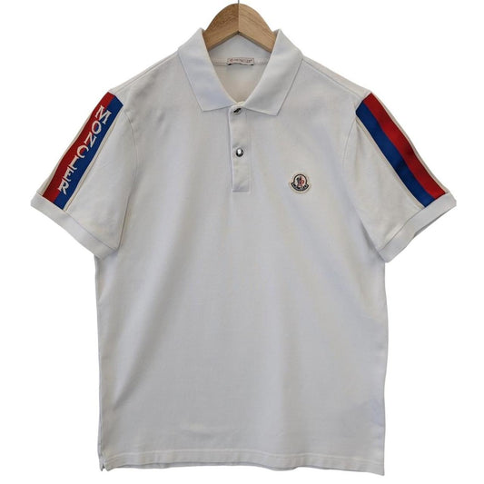 Moncler White Sleeve Stripe Logo Short Sleeve Cotton Polo Shirt