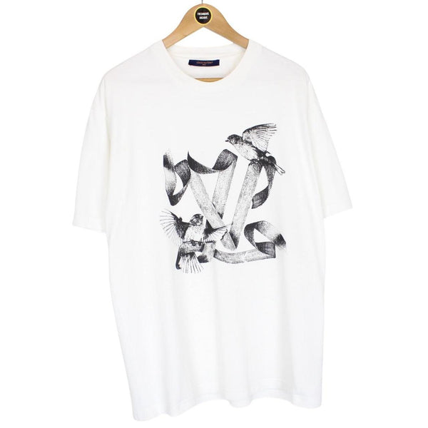 Louis Vuitton LV White Birds Print Short Sleeve Cotton T-Shirt