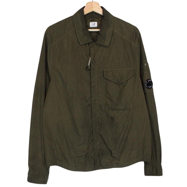 CP Company Khaki Green Chrome Nylon Garment Dyed Lens Overshirt Jacket