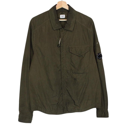 CP Company Khaki Green Chrome Nylon Garment Dyed Lens Overshirt Jacket