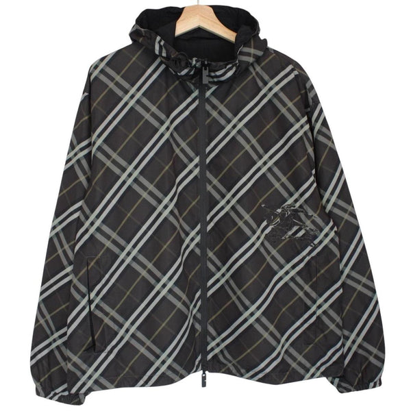 Burberry reversible jacket in dark grey and black with Nova Check pattern and full zip.