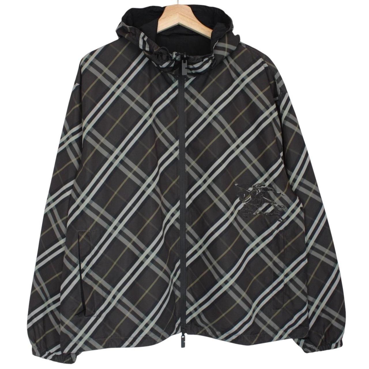 Burberry reversible jacket in dark grey and black with Nova Check pattern and full zip.
