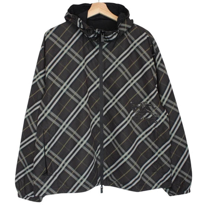 Burberry reversible jacket in dark grey and black with Nova Check pattern and full zip.