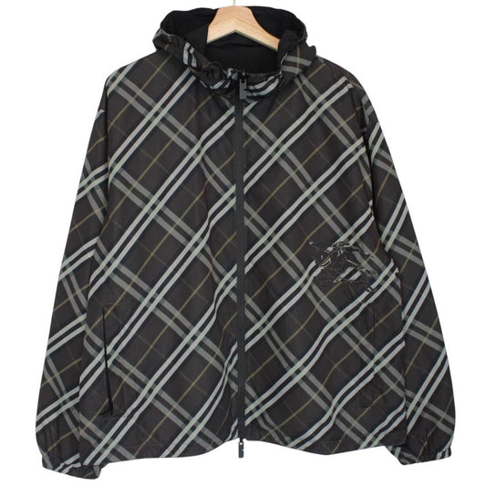 Burberry reversible jacket in dark grey and black with Nova Check pattern and full zip.