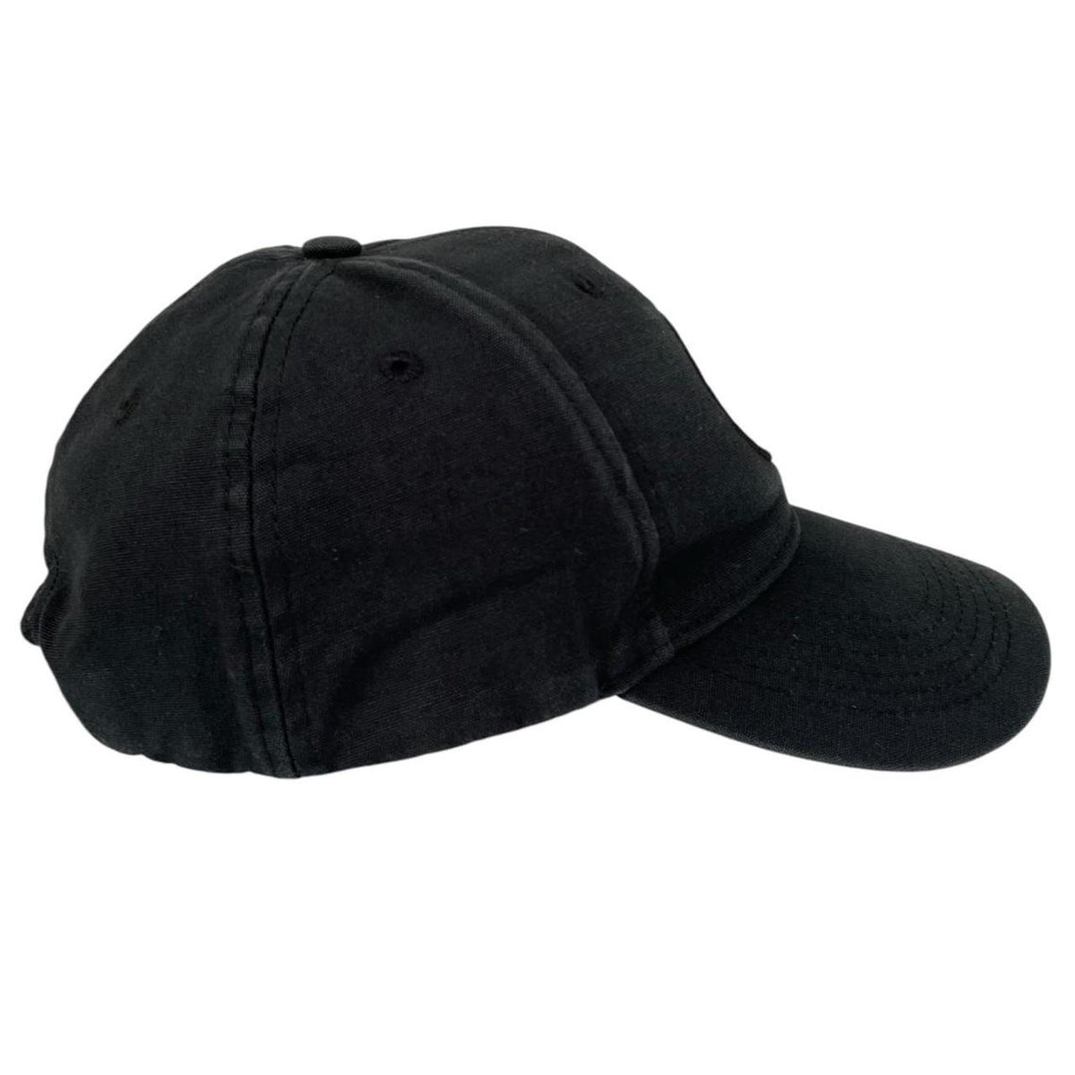 Stone Island black baseball cap with embroidered compass logo and cotton material.
