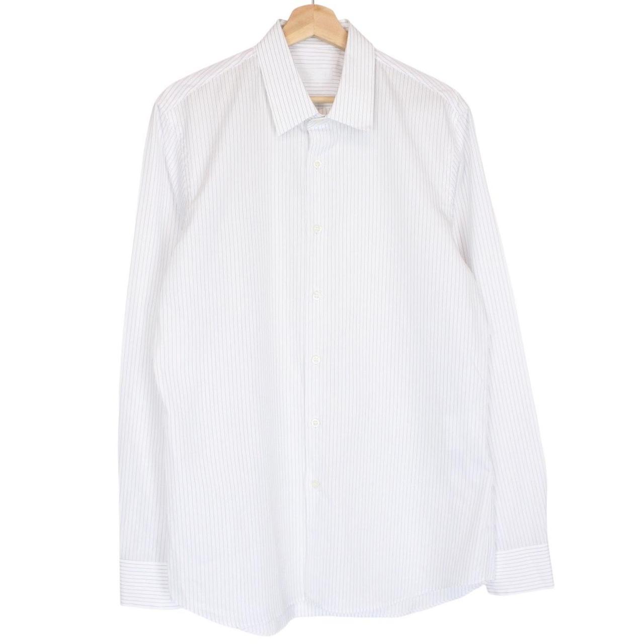 Prada men's shirt blue and white striped popeline stretch fabric with long sleeves.