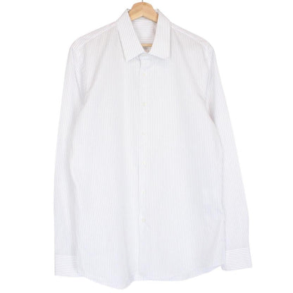 Prada men's shirt blue and white striped popeline stretch fabric with long sleeves.