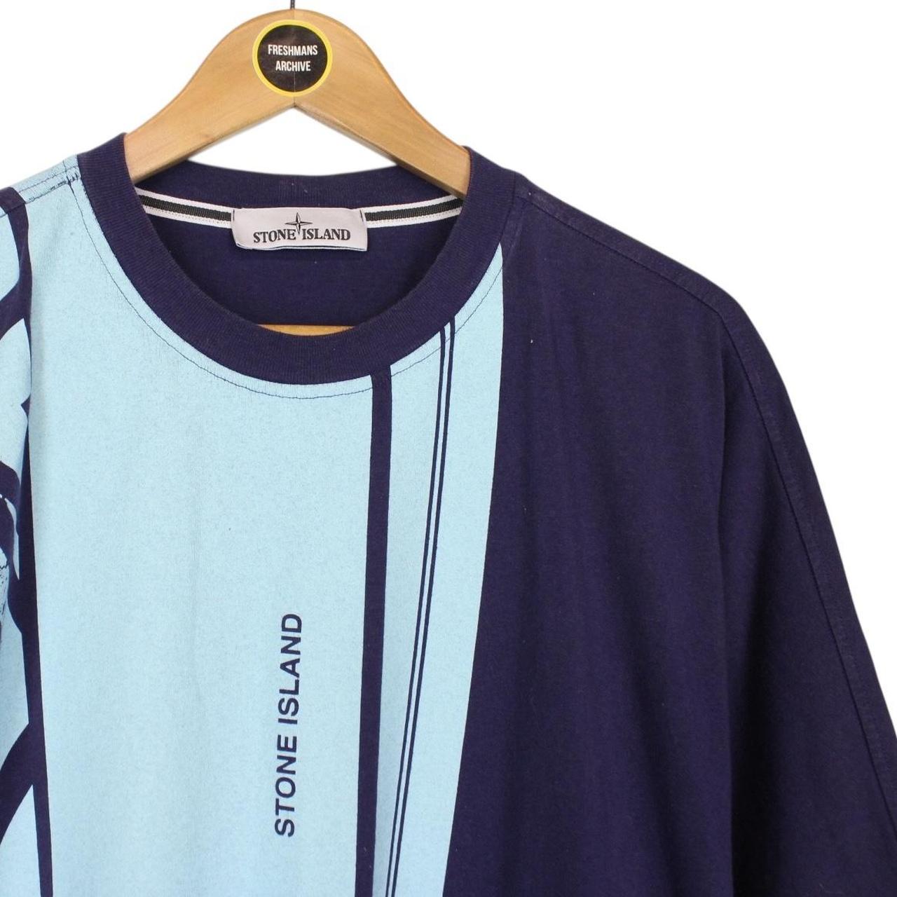 Stone Island SS 2022 Navy and Blue Short Sleeve Painted Logo Print T-Shirt