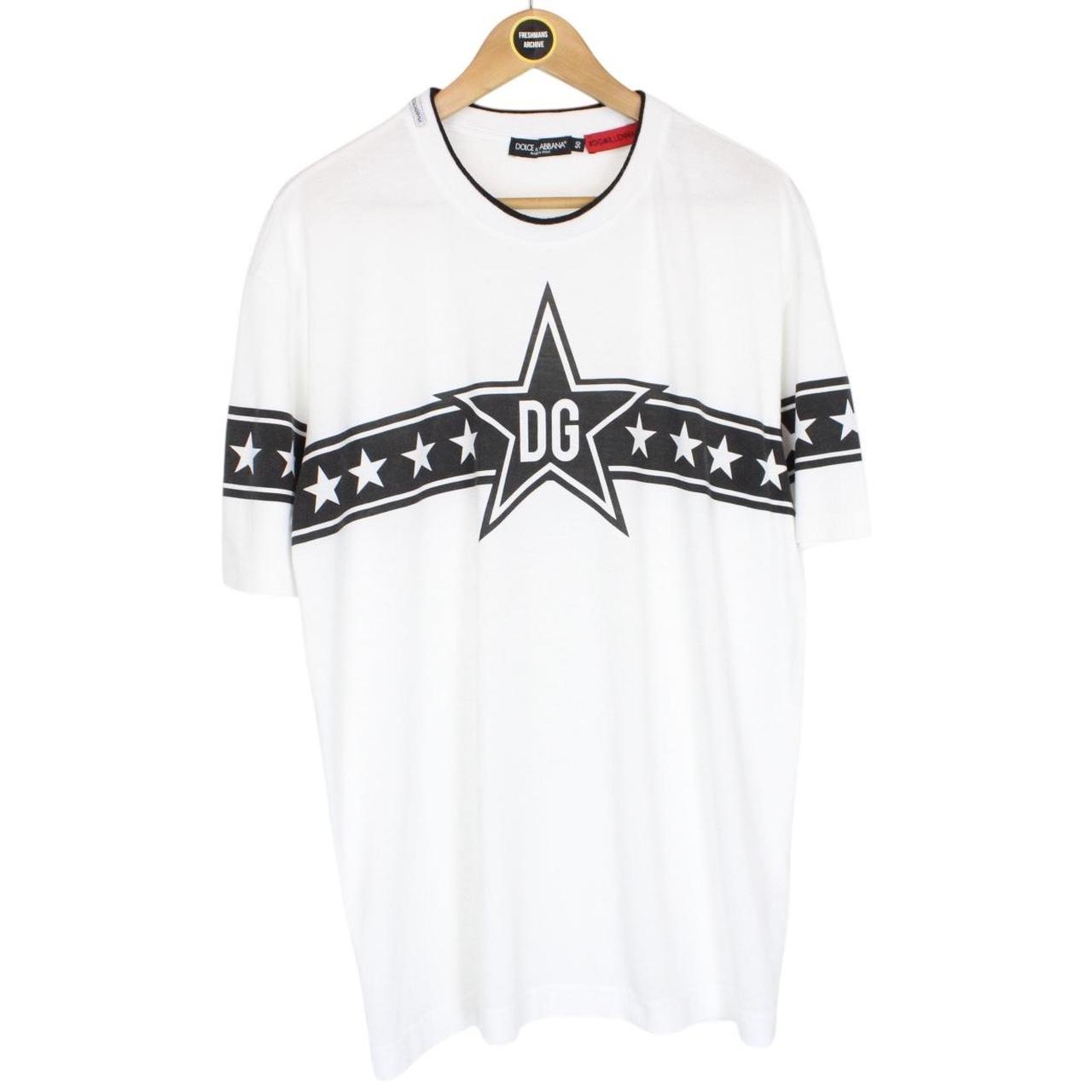 Dolce and Gabbana White and Black Star Print Short Sleeve Cotton T-Shirt