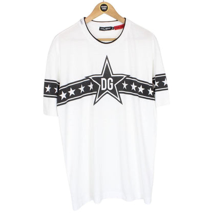 Dolce and Gabbana White and Black Star Print Short Sleeve Cotton T-Shirt