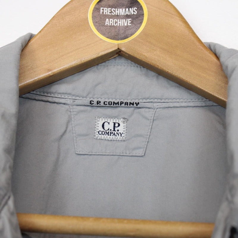 CP Company Grey Full Zip Cotton Lens Overshirt