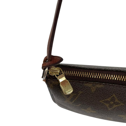 Louis Vuitton brown messenger bag with monogram pattern and gold-tone hardware.