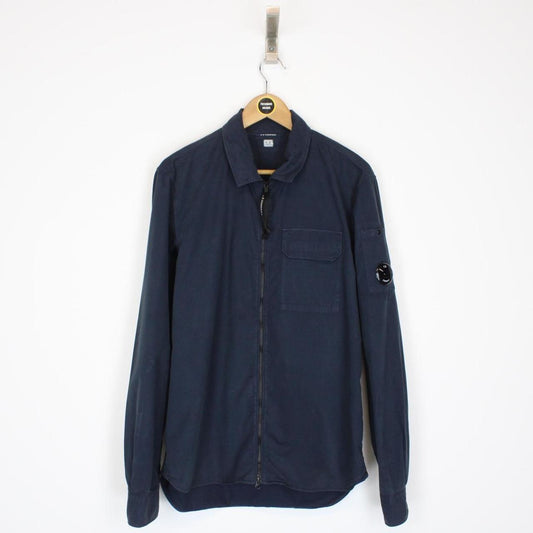 CP Company Navy Blue Full Zip Cotton Lens Overshirt