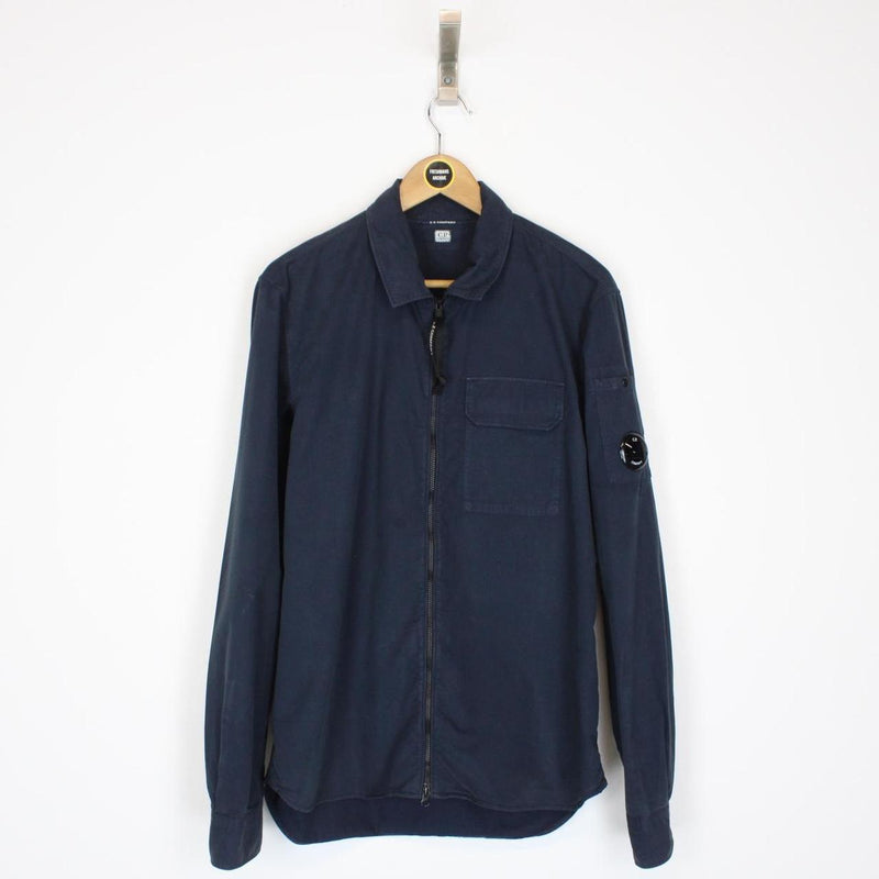 CP Company Navy Blue Full Zip Cotton Lens Overshirt