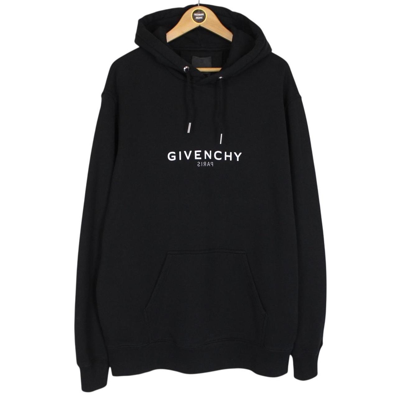 Givenchy Paris Black Reverse Logo Print Fleece Cotton Hoodie Jumper
