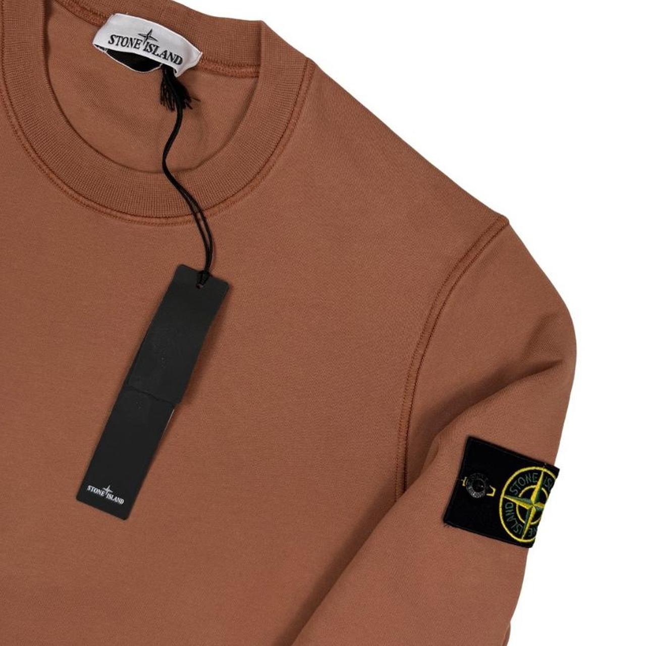 Stone Island orange sweatshirt brushed cotton with logo patch on sleeve.