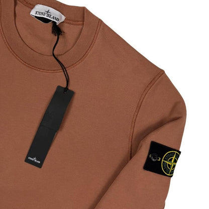 Stone Island orange sweatshirt brushed cotton with logo patch on sleeve.