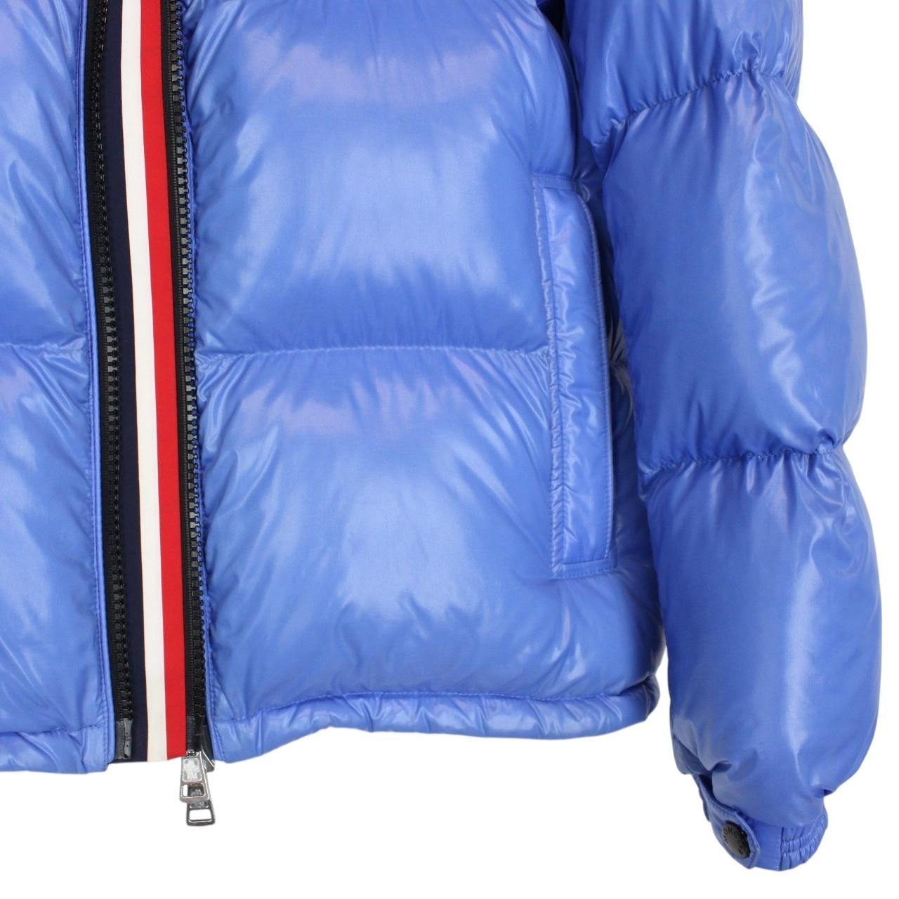 Moncler Montbeliard Baby Blue Full Zip Hooded Short Down Jacket