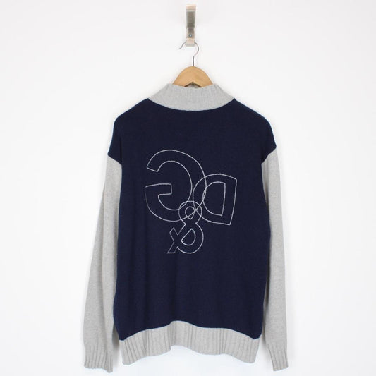 Dolce and Gabbana Navy Blue and Grey Full Zip Cotton Knit Jumper