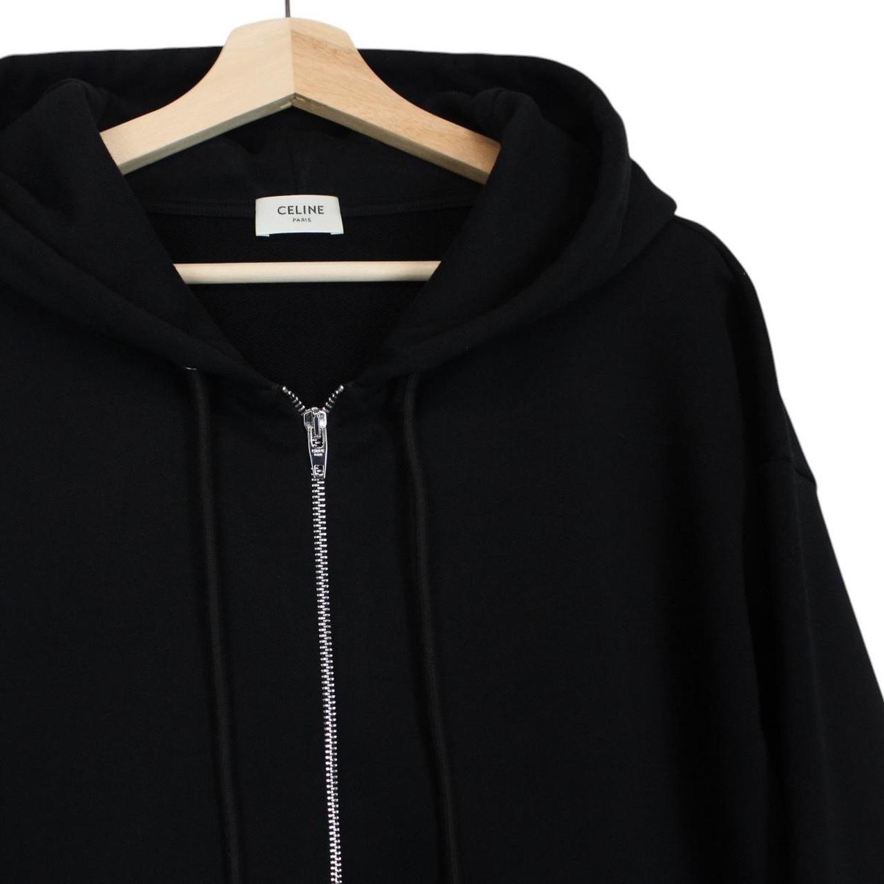 Celine Black and White Logo Print Full Zip Cotton Hoodie Jumper