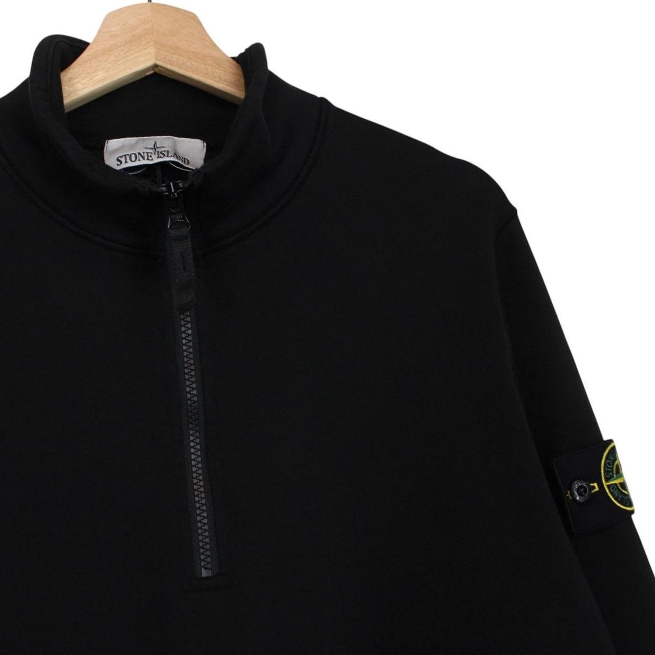 Stone Island black jumper organic cotton 1/4 zip with detachable compass badge.
