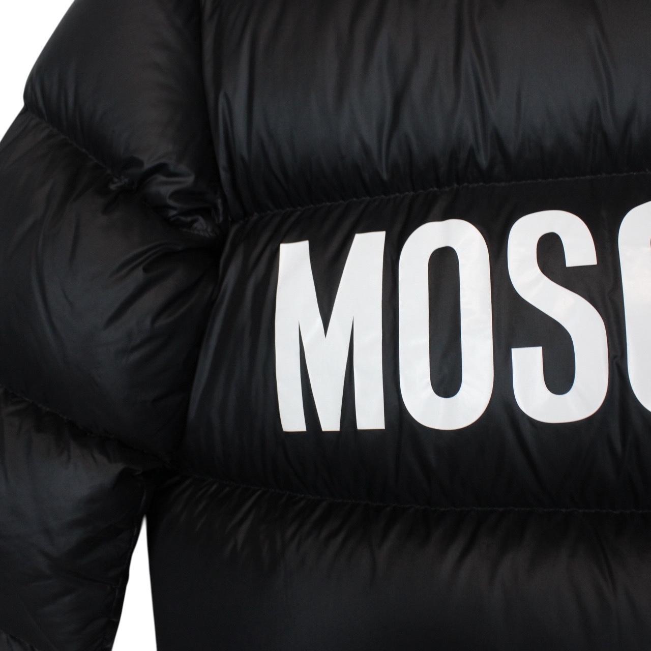 Moschino Black and White Full Zip Logo Print Puffer Jacket