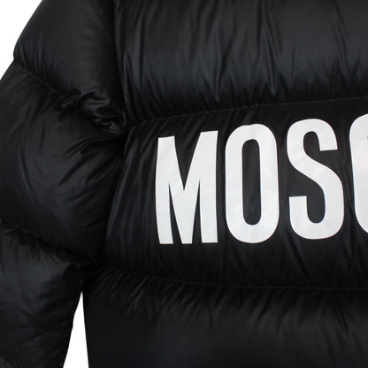 Moschino Black and White Full Zip Logo Print Puffer Jacket