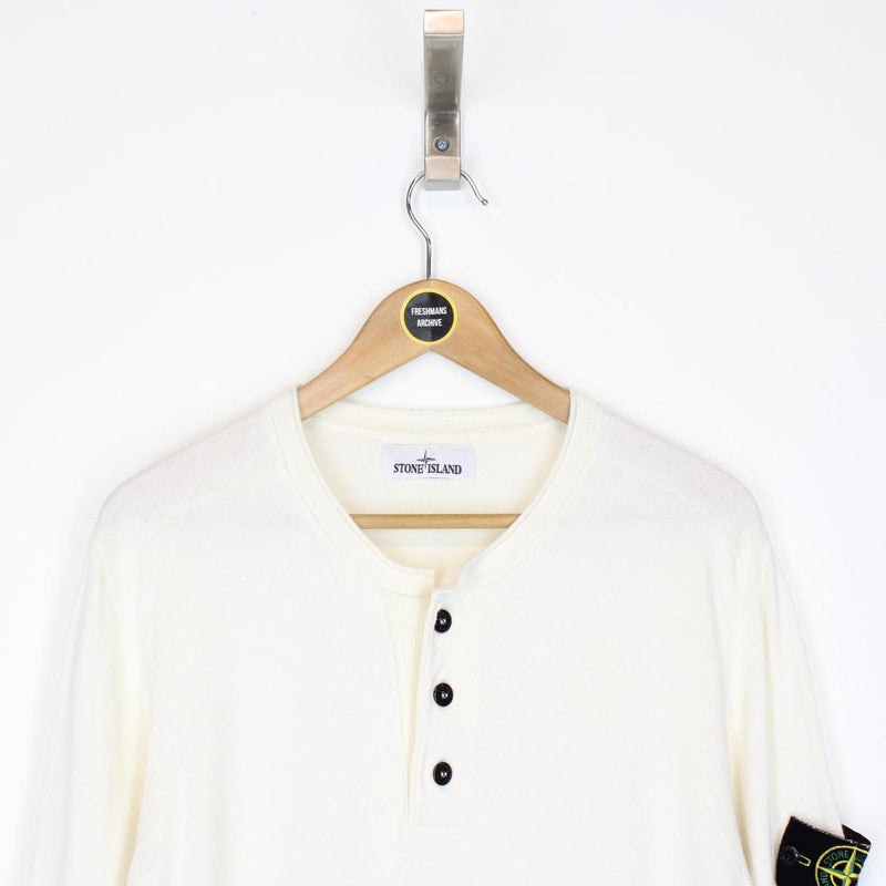 Stone Island SS 2022 Cream Cotton Knit Long Sleeve T-Shirt