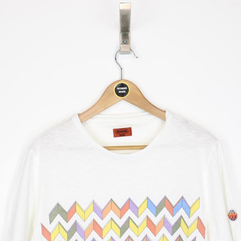 Missoni White and Multicoloured Zigzag Print Short Sleeve Cotton T-Shirt