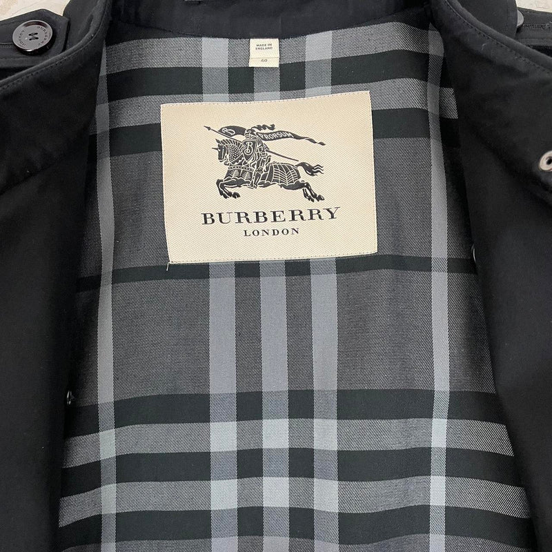 Burberry London Black and Grey Nova Check Double Breasted Belted Trench Coat