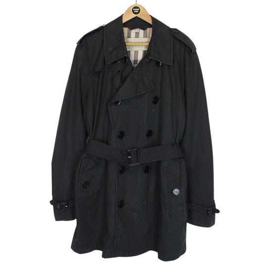Burberry Brit Black Nova Check Double Breasted Belted Trench Coat
