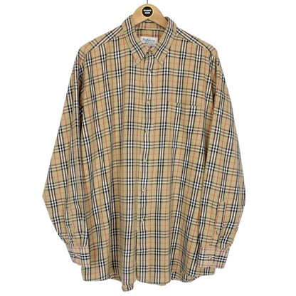 Vintage 90s Burberry Beige Nova Check Cotton Long Sleeve Shirt