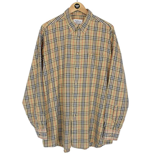 Vintage 90s Burberry Beige Nova Check Cotton Long Sleeve Shirt