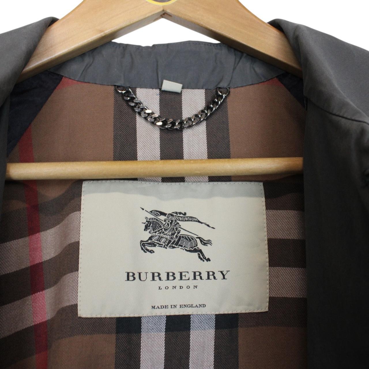 Burberry Grey and Brown Nova Check Lined Cotton Blend Balmacaan Coat