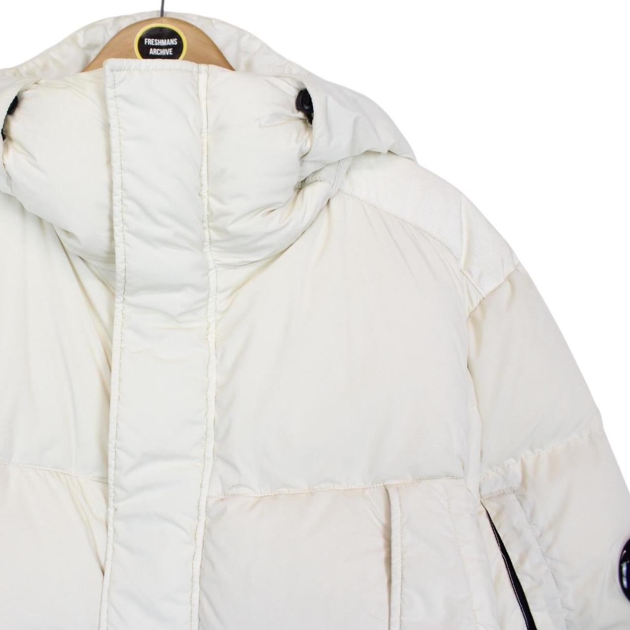 CP Company Cream Nycra-R Full Zip Lens Down Hooded Puffer Coat