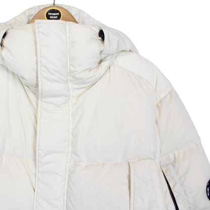 CP Company Cream Nycra-R Full Zip Lens Down Hooded Puffer Coat