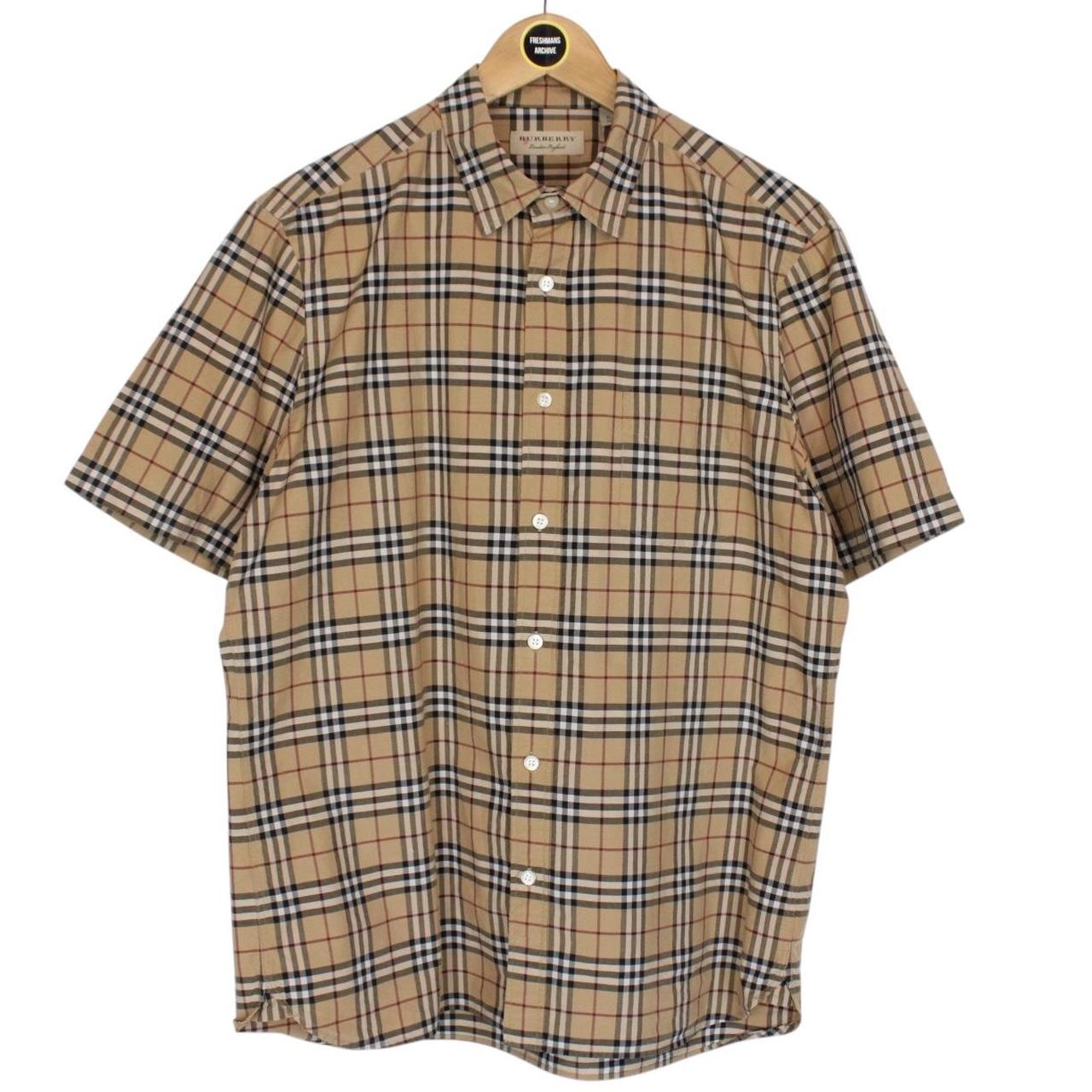Burberry London Tan Brown Nova Check Short Sleeve Cotton Shirt