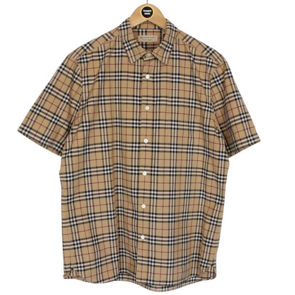 Burberry London Tan Brown Nova Check Short Sleeve Cotton Shirt