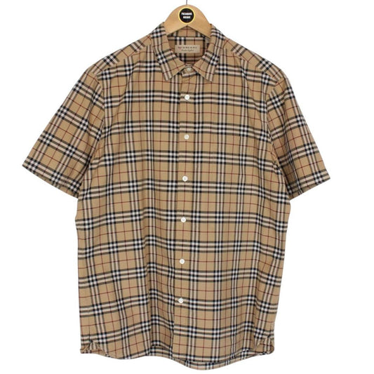 Burberry London Tan Brown Nova Check Short Sleeve Cotton Shirt
