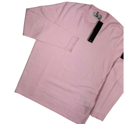 Stone Island pink knit jumper made from organic cotton with logo patch detail.