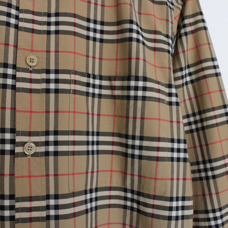 Burberry London Tan Brown Nova Check Long Sleeve Poplin Shirt
