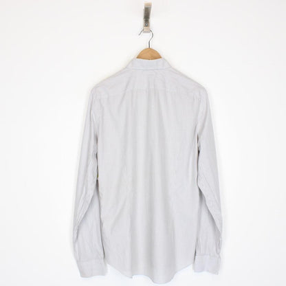 Valentino White and Grey Striped Long Sleeve Cotton Formal Shirt