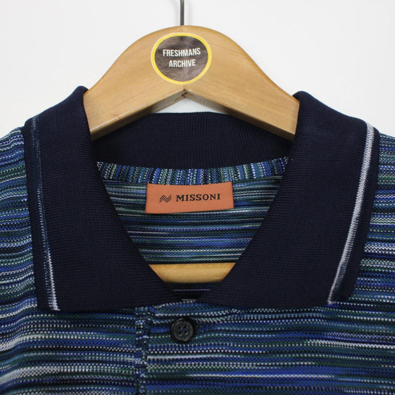 Missoni Blue Striped Short Sleeve Cotton Polo Shirt